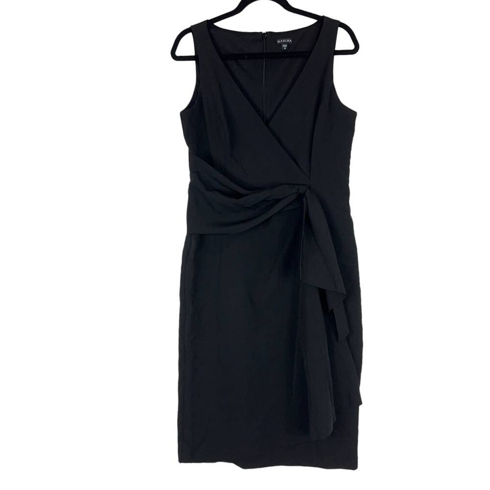 Marina dress black sleeveless faux wrap